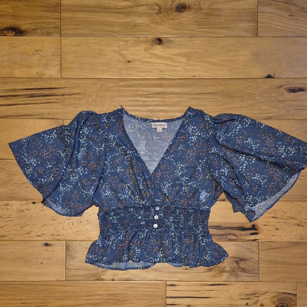 Bloomfield Pigeon Slate Blue/grey Ruffled Peplum Blouse